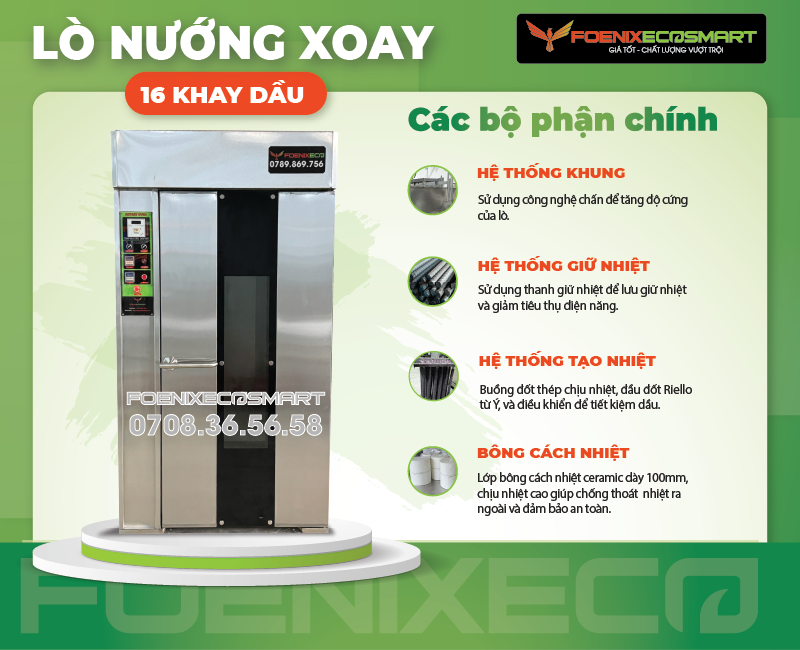 Lò Nướng Bánh Mì Xoay 16 Khay Dầu FOENIX ECO 12 Các bộ phận chính Lò Nướng Bánh Mì Xoay 16 Khay Dầu FOENIX ECO