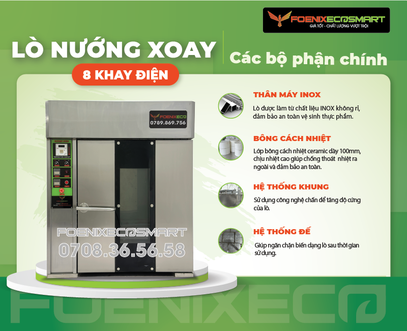 Lò Nướng Bánh Mì Xoay 8 Khay Điện FOENIX ECO 13 Các bộ phận chính của Lò Nướng Bánh Mì Xoay 8 Khay Điện FOENIX ECO-8