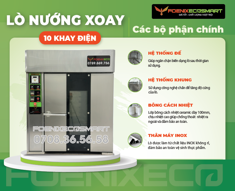 Lò Nướng Bánh Mì Xoay 10 Khay Điện FOENIX ECO 14 Các bộ phận chính của Lò Nướng Bánh Mì Xoay 10 Khay Điện FOENIX ECO