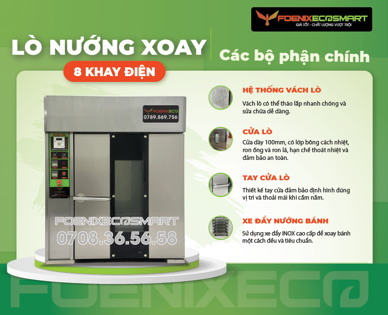Lò Nướng Bánh Mì Xoay 8 Khay Điện FOENIX ECO 12 Các bộ phận chính của Lò Nướng Bánh Mì Xoay 8 Khay Điện FOENIX ECO-2
