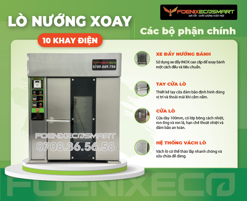 Lò Nướng Bánh Mì Xoay 10 Khay Điện FOENIX ECO 15 Các bộ phận chính của Lò Nướng Bánh Mì Xoay 10 Khay Điện FOENIX ECO-2