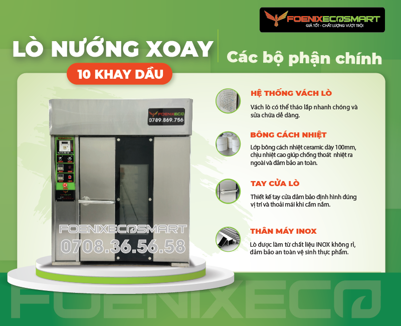Lò Nướng Bánh Mì Xoay 10 Khay Dầu FOENIX ECO 13 Các bộ phận chính của Lò Nướng Bánh Mì Xoay 10 Khay Dầu FOENIX ECO-2