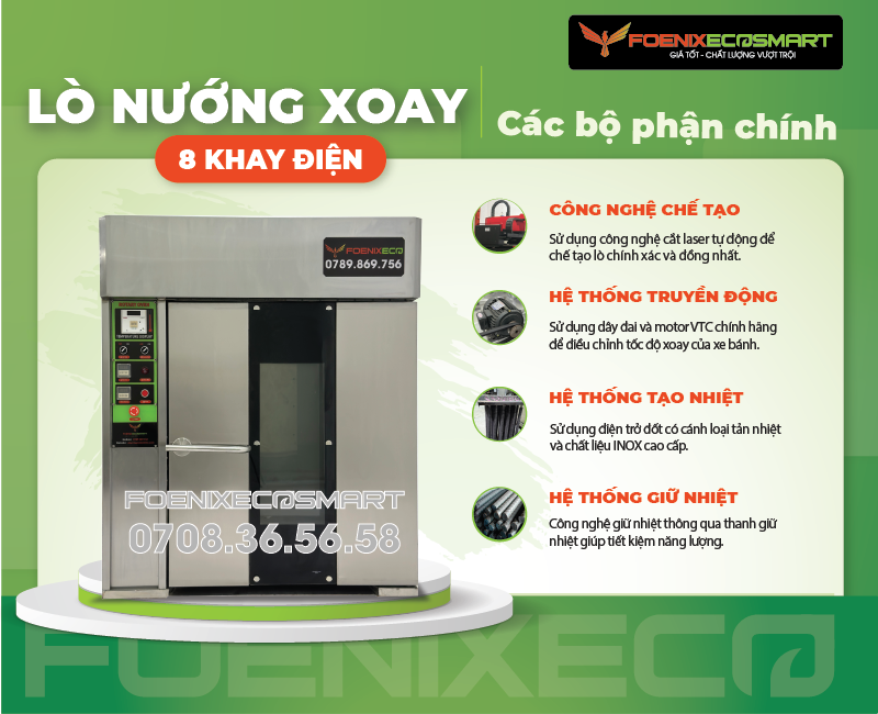 Lò Nướng Bánh Mì Xoay 8 Khay Điện FOENIX ECO 11 Các bộ phận chính của Lò Nướng Bánh Mì Xoay 8 Khay Điện FOENIX ECO-6
