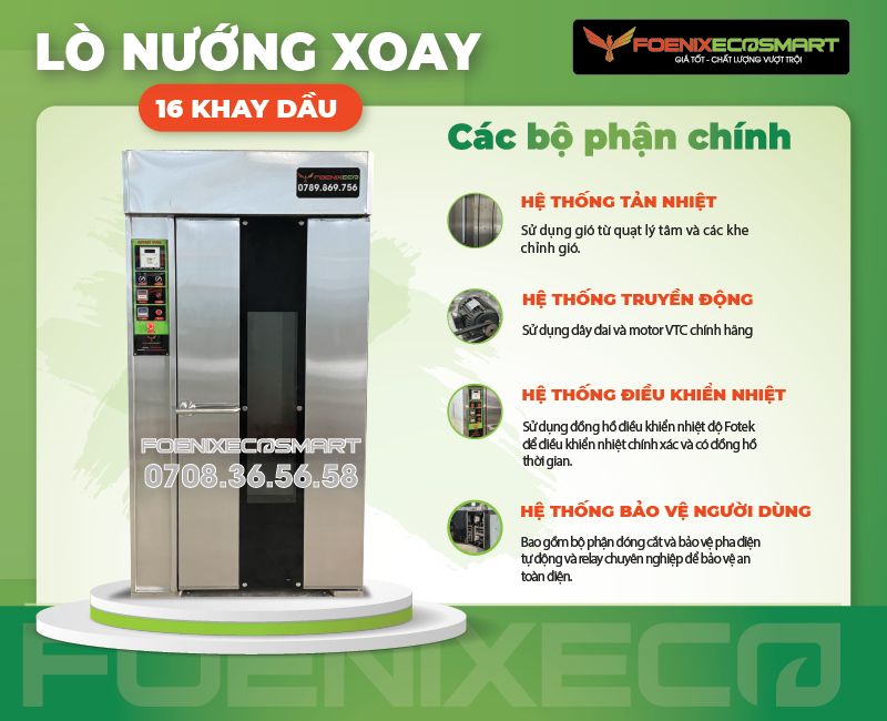 Lò Nướng Bánh Mì Xoay 16 Khay Dầu FOENIX ECO 14 Các bộ phận chính Lò Nướng Bánh Mì Xoay 16 Khay Dầu FOENIX ECO-2