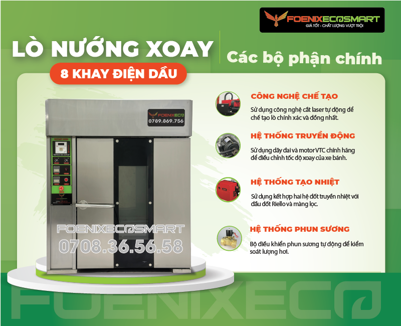 Lò Nướng Bánh Mì Xoay 8 Khay Điện Dầu FOENIX ECO 14 Các bộ phận chính của Lò Nướng Bánh Mì Xoay 8 Khay Điện Dầu FOENIX ECO-3