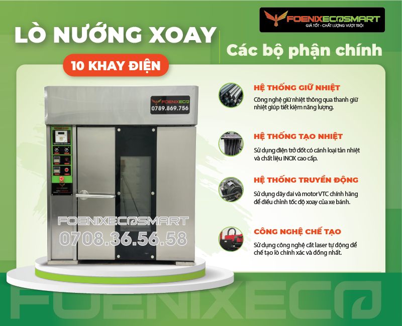 Lò Nướng Bánh Mì Xoay 10 Khay Điện FOENIX ECO 16 Các bộ phận chính của Lò Nướng Bánh Mì Xoay 10 Khay Điện FOENIX ECO-3