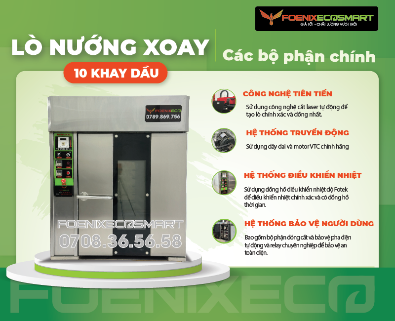 Lò Nướng Bánh Mì Xoay 10 Khay Dầu FOENIX ECO 14 Các bộ phận chính của Lò Nướng Bánh Mì Xoay 10 Khay Dầu FOENIX ECO-3