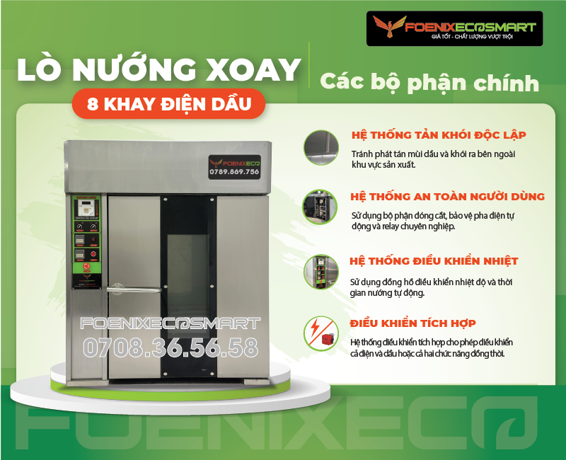 Lò Nướng Bánh Mì Xoay 8 Khay Điện Dầu FOENIX ECO 15 Các bộ phận chính của Lò Nướng Bánh Mì Xoay 8 Khay Điện Dầu FOENIX ECO-4