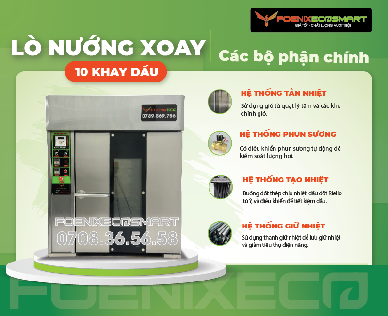 Lò Nướng Bánh Mì Xoay 10 Khay Dầu FOENIX ECO 15 Các bộ phận chính của Lò Nướng Bánh Mì Xoay 10 Khay Dầu FOENIX ECO-4