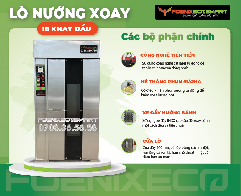 Lò Nướng Bánh Mì Xoay 16 Khay Dầu FOENIX ECO 15 Các bộ phận chính Lò Nướng Bánh Mì Xoay 16 Khay Dầu FOENIX ECO-3