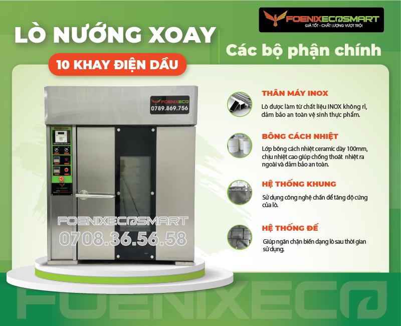 Lò Nướng Bánh Mì Xoay 10 Khay Điện Dầu FOENIX ECO 14 Các bộ phận chính Lò Nướng Bánh Mì Xoay 10 Khay Điện Dầu FOENIX ECO-3