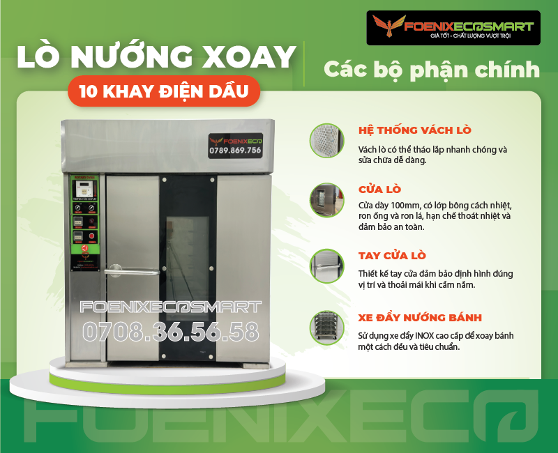 Lò Nướng Bánh Mì Xoay 10 Khay Điện Dầu FOENIX ECO 15 Các bộ phận chính Lò Nướng Bánh Mì Xoay 10 Khay Điện Dầu FOENIX ECO-4