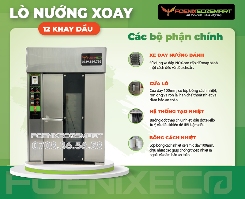 Lò Nướng Bánh Mì Xoay 12 Khay Dầu FOENIX ECO 10 Các bộ phận chính Lò Nướng Bánh Mì Xoay 12 Khay Dầu FOENIX ECO