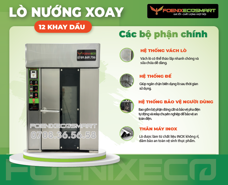 Lò Nướng Bánh Mì Xoay 12 Khay Dầu FOENIX ECO 11 Các bộ phận chính Lò Nướng Bánh Mì Xoay 12 Khay Dầu FOENIX ECO-1
