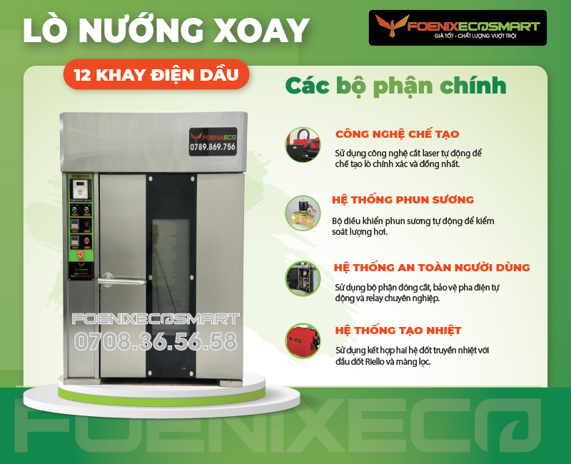 Lò Nướng Bánh Mì Xoay 12 Khay Điện Dầu FOENIX ECO 15 Các bộ phận chính Lò Nướng Bánh Mì Xoay 12 Khay Điện Dầu FOENIX ECO-3