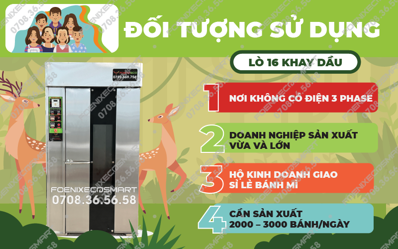 Lò Nướng Bánh Mì Xoay 16 Khay Dầu FOENIX ECO 17 Đối tượng sử dụng Lò Nướng Bánh Mì Xoay 16 Khay Dầu FOENIX ECO