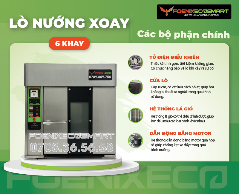 Lò Nướng Bánh Mì Xoay 6 Khay Điện FOENIX ECO 14 Các bộ phận chính của Lò Nướng Bánh Mì Xoay 6 Khay Điện FOENIX ECO-3