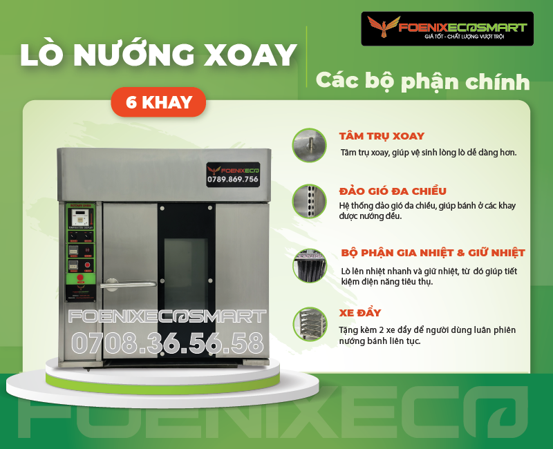 Khi mua lò nướng bánh mì xoay sẽ được tặng kèm 2 xe đẩy bánh