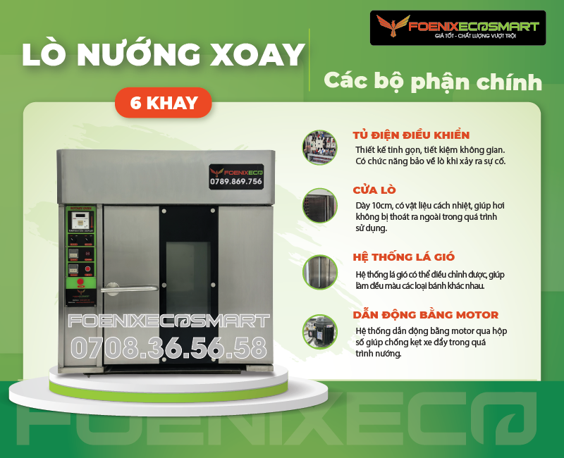 Hệ thống dẫn động bằng Motor qua hộp số, đảm bảo chống kẹt xe đẩy bánh trong quá trình nướng