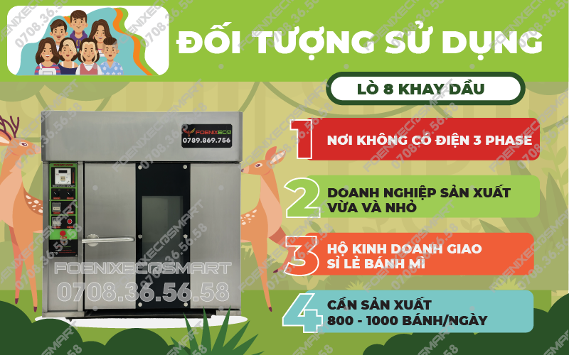 Lò nướng bánh mì xoay 8 khay phù hợp cho các hộ và tiệm bánh quy mô vừa và nhỏ