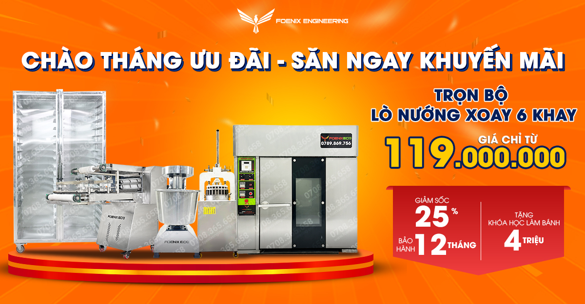 Chỉ từ 119 triệu - rinh ngay toàn bộ Dây Chuyền Làm Bánh Mì Xoay 6 Khay 1 bao gia chi 119 trieu rinh ngay day chuyen lam banh mi xoay 6 khay 1