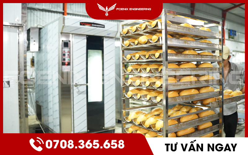 Thiết kế xe đẩy tiện lợi, tối ưu không gian lò nướng bánh mì công nghiệp