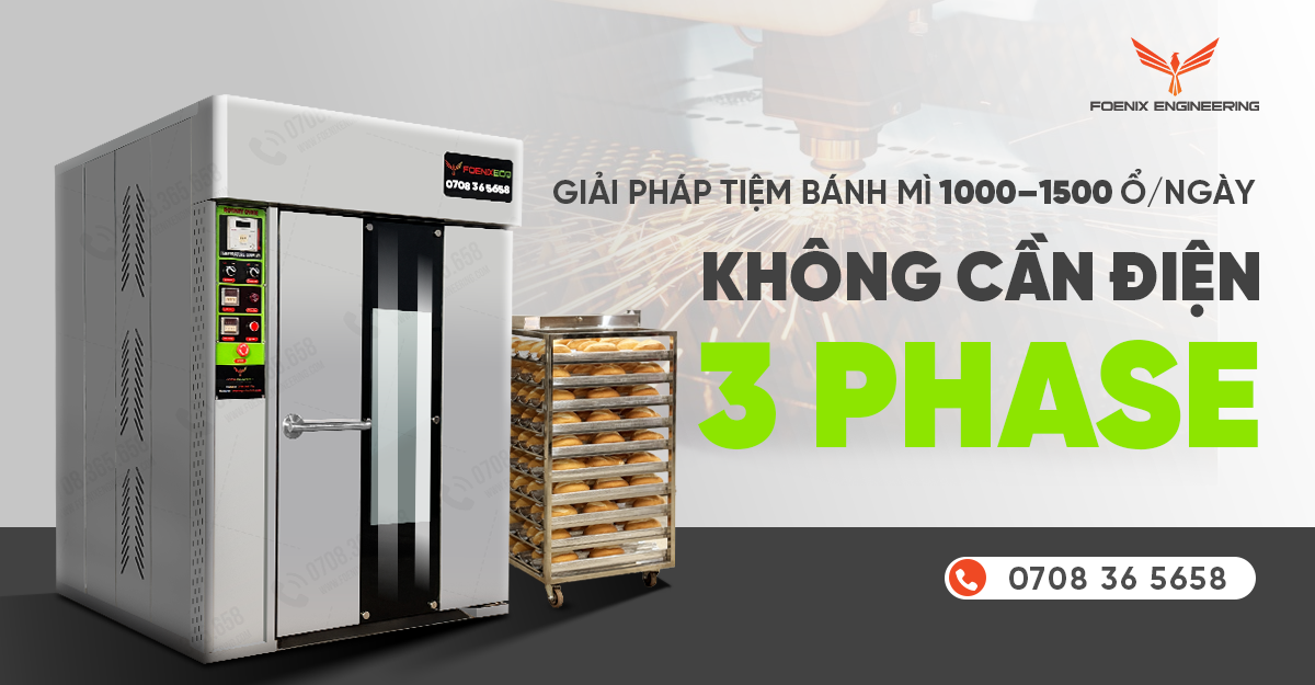 Giải pháp lò bánh mì không cần điện 3 pha sản xuất 1000-1500 ổ/ngày