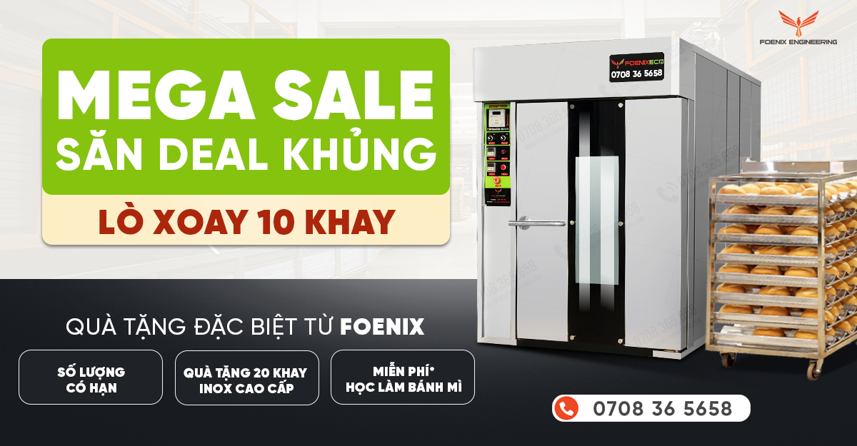 Ưu đãi sốc dành cho người nhanh tay chốt đơn lò nướng bánh mì xoay 10 khay Foenix 1 Chương trình khuyến mãi cực sốc lò nướng xoay 10 khay