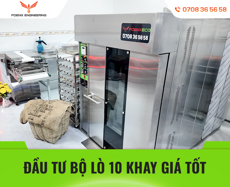 Bộ lò 10 khay Foenix đồng hành cùng bánh mì chảo Vĩnh Long 41 Dây chuyền lò nướng bánh mì xoay 10 khay chất lượng, giá tốt