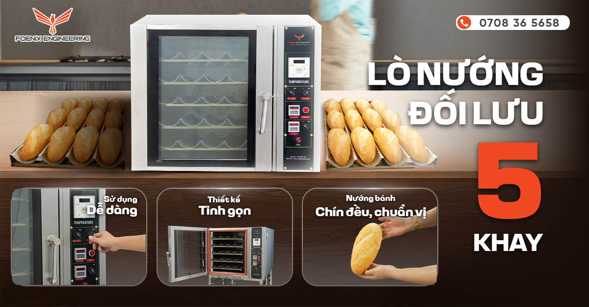 Lò đối lưu 5 khay phù hợp tiệm bánh nhỏ