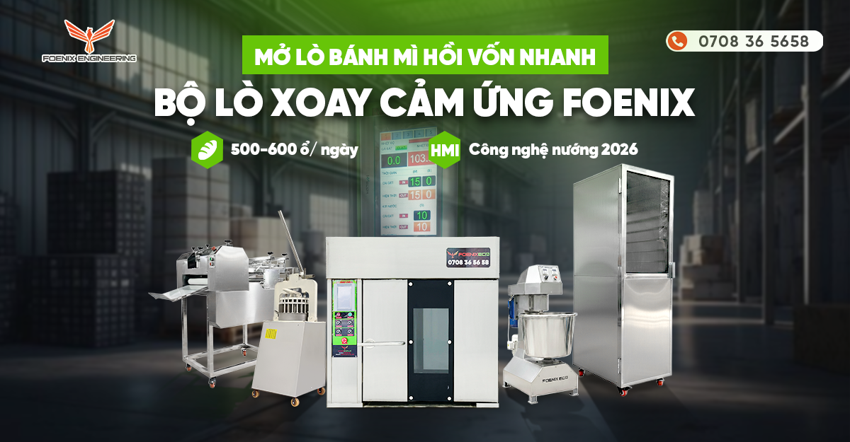 Mở lò bánh mì hồi vốn nhanh với bộ lò xoay cảm ứng Foenix
